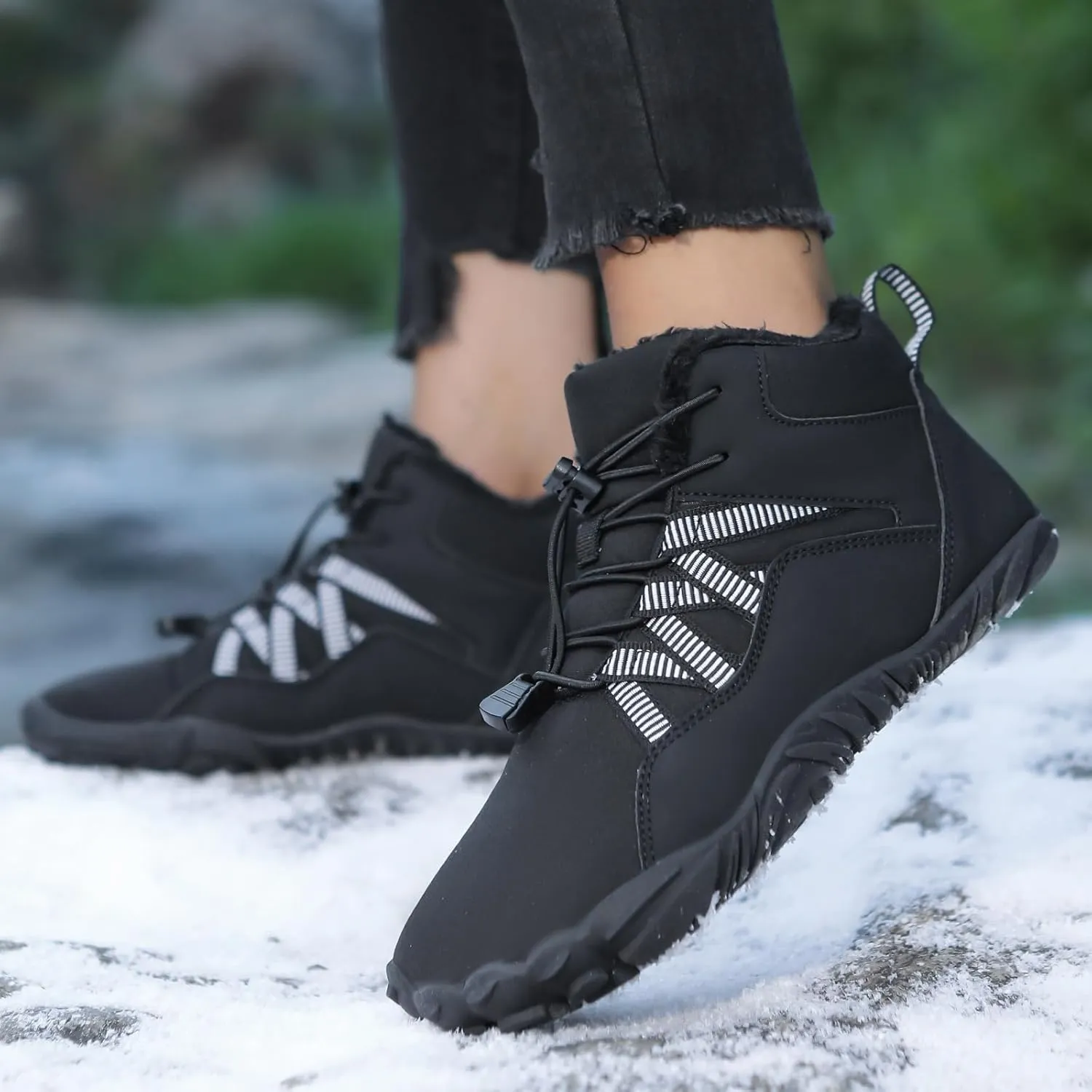 Men's Women's Winter Barefoot Hiking Boots, Slip On Warm Zero Drop Snow Boot, Wide Toe Box Ankle boots, Minimalist Waterproof Shoes, Five Finger Sneakers Hike Shoes for Hiking Walking Outdoor Unisex