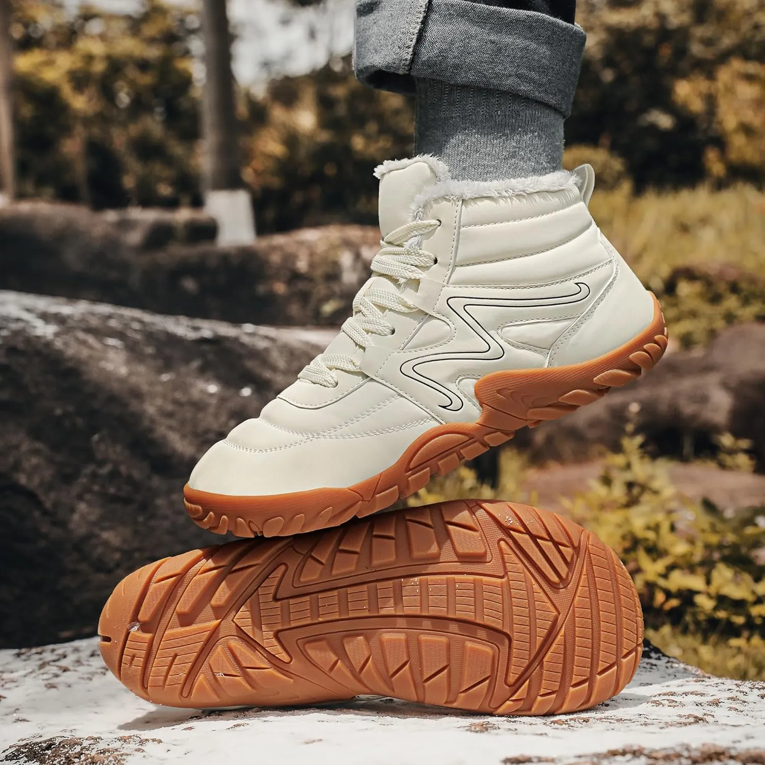 Mens Womens Winter Hiking Boots Wide Toe Box Warm Snow Boots Minimalist Barefoot Boots Zero Drop Sole Waterproof Non-Slip Ankle Booties