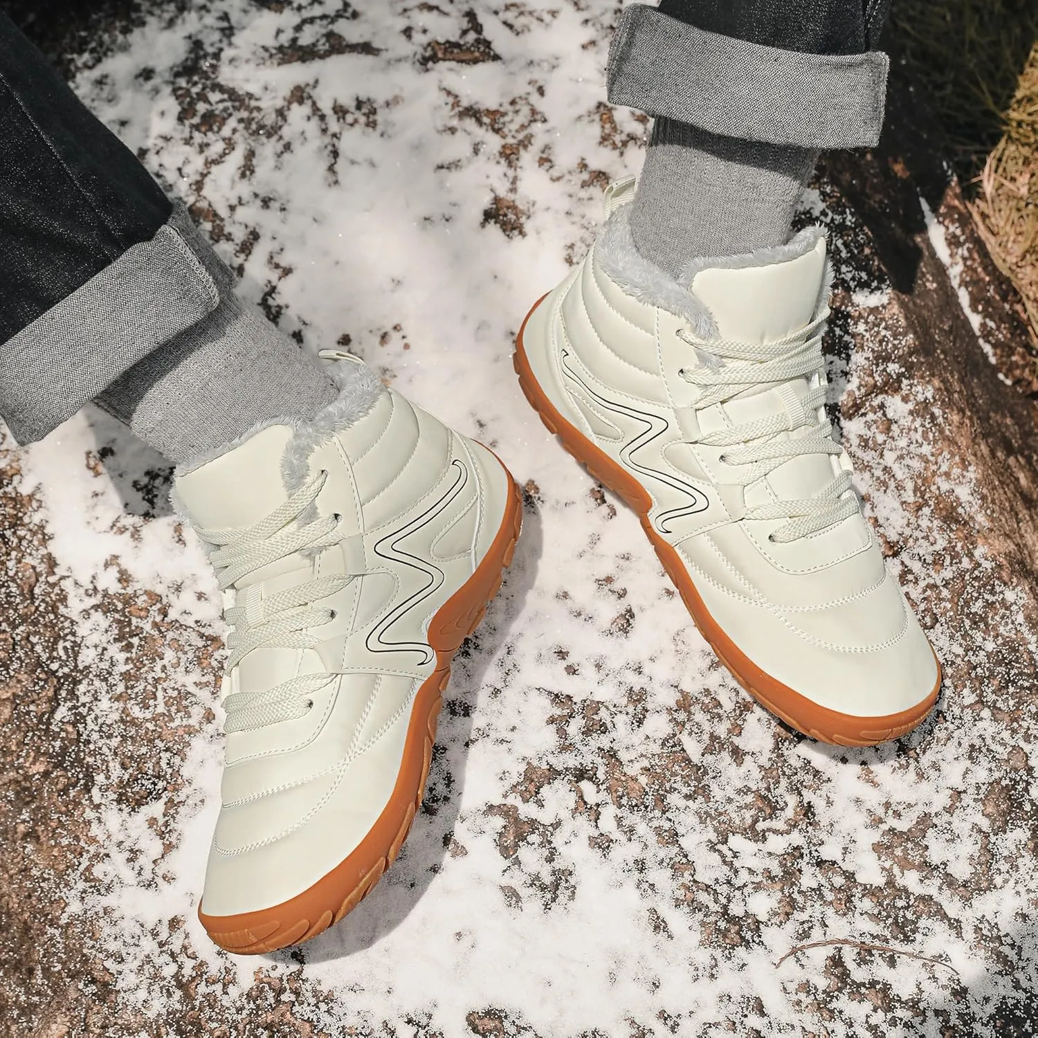 Mens Womens Winter Hiking Boots Wide Toe Box Warm Snow Boots Minimalist Barefoot Boots Zero Drop Sole Waterproof Non-Slip Ankle Booties