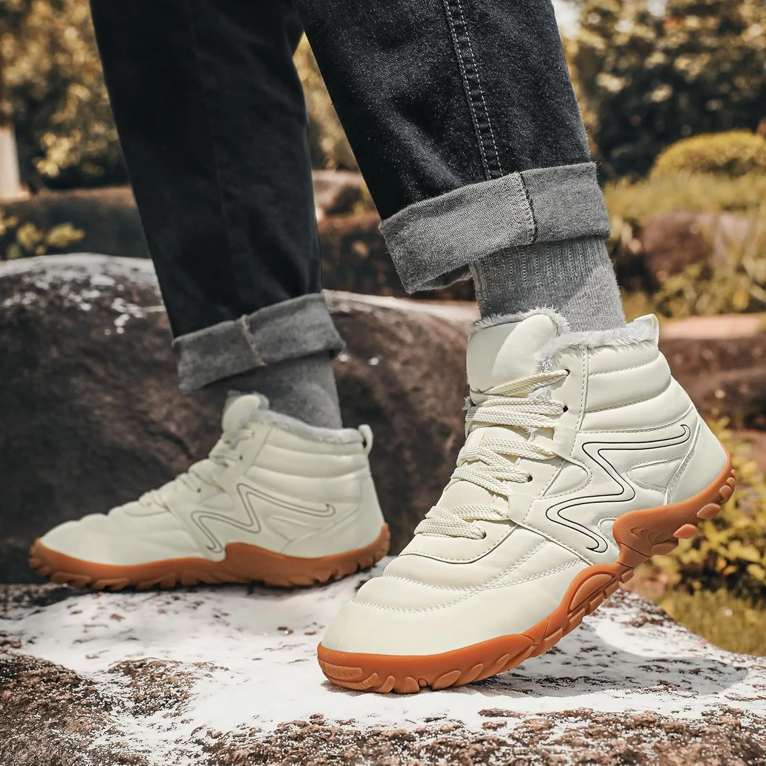 Mens Womens Winter Hiking Boots Wide Toe Box Warm Snow Boots Minimalist Barefoot Boots Zero Drop Sole Waterproof Non-Slip Ankle Booties