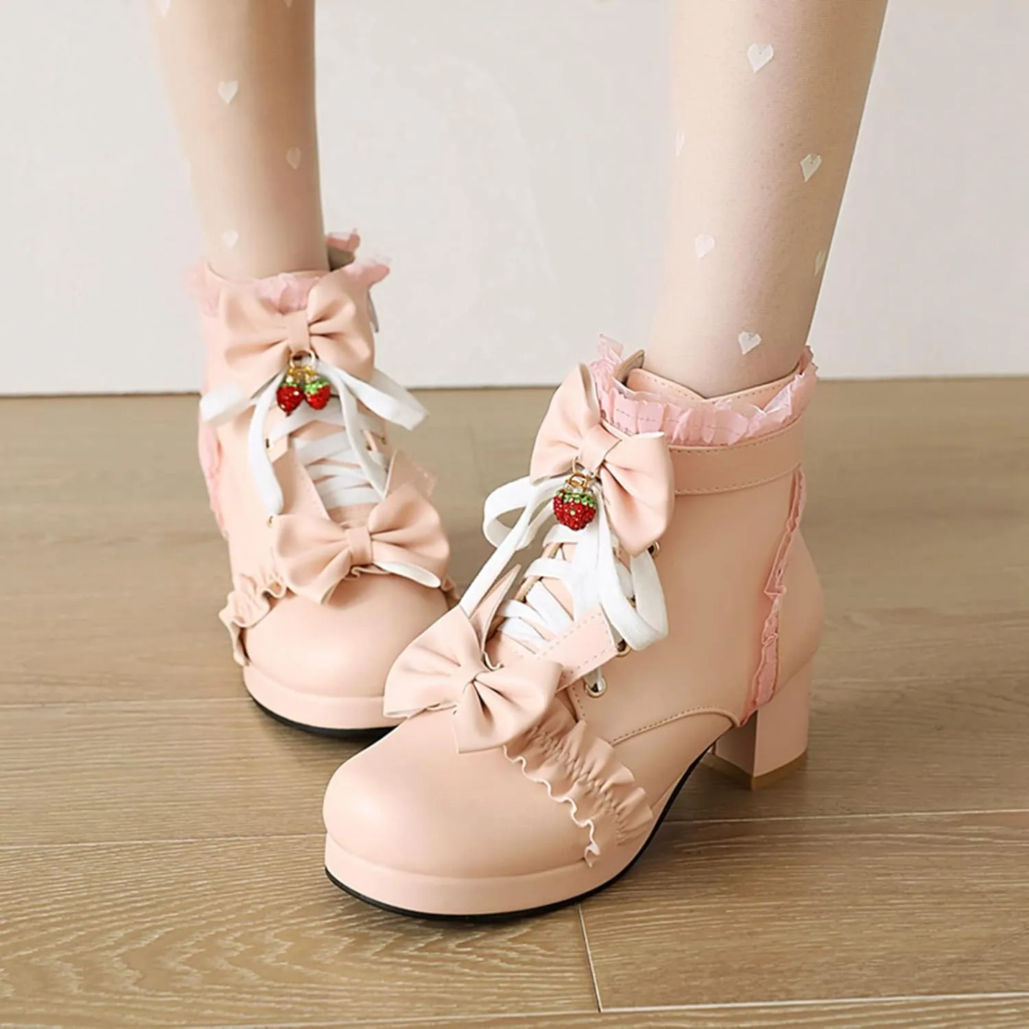MEOTINA Goth Platform Boots Chunky High Heels Ankle Boots Lace Buckle Gothic Cosplay Booties Zipper Punk Shoes