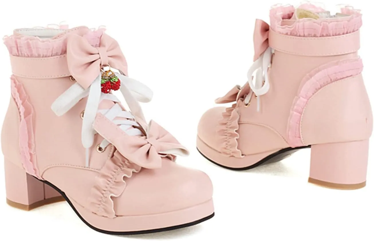 MEOTINA Goth Platform Boots Chunky High Heels Ankle Boots Lace Buckle Gothic Cosplay Booties Zipper Punk Shoes