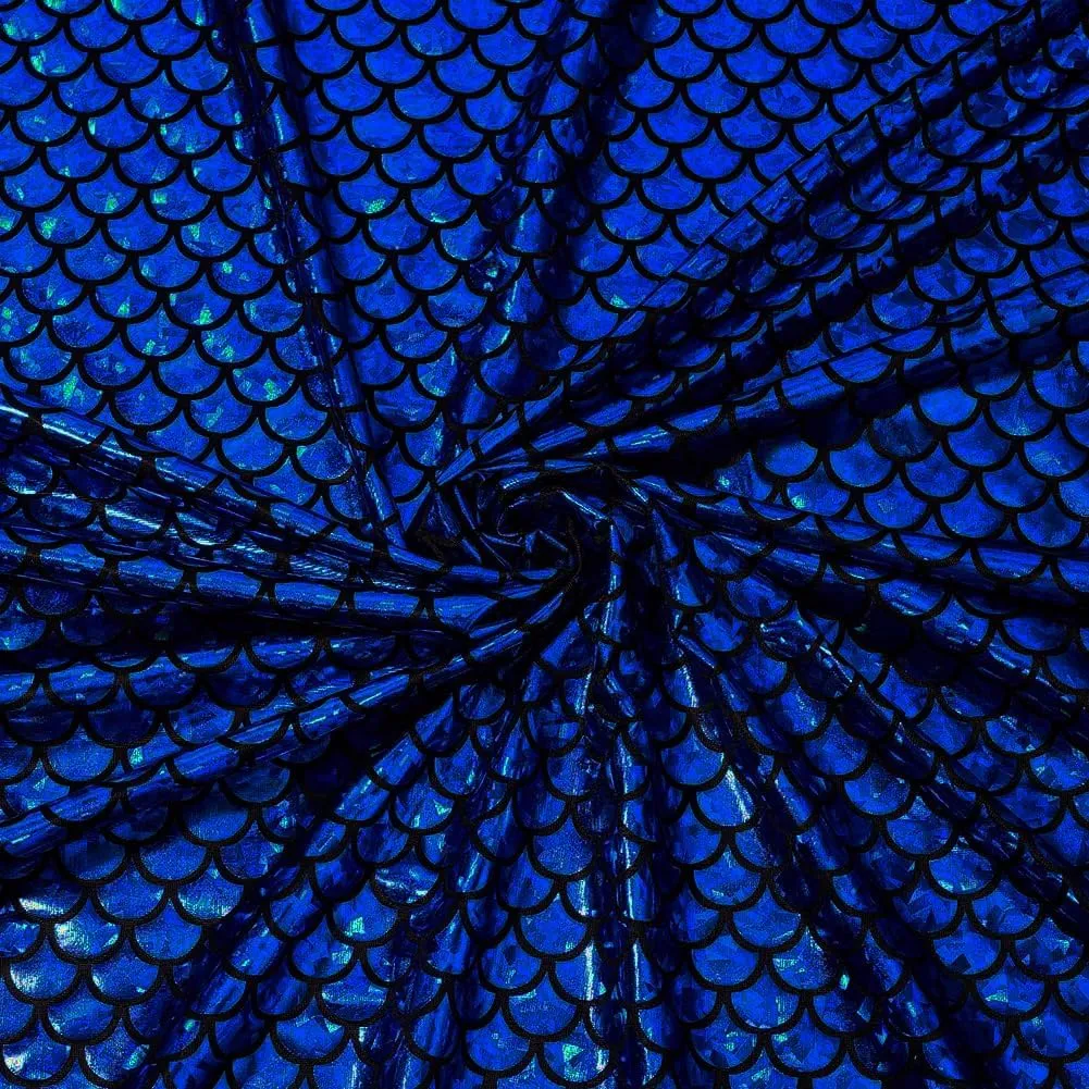 Mermaid/Fish Scale Holographic-Reflective Stretch Fabric Nylon Spandex BTY 58/60"" Wide (Royal)