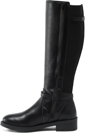 Mid Calf Boots for Women Knee High Boots Retro Leather Fashion Ladies Chunky Heel Round Toe Side Zipper Long Booties