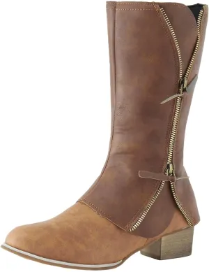 Mid Calf Boots for Women Zipper Wide Calf Knee High Boots, Wide Width Plus Size Knee-High Boots Low Heel Fashion Winter Boots.