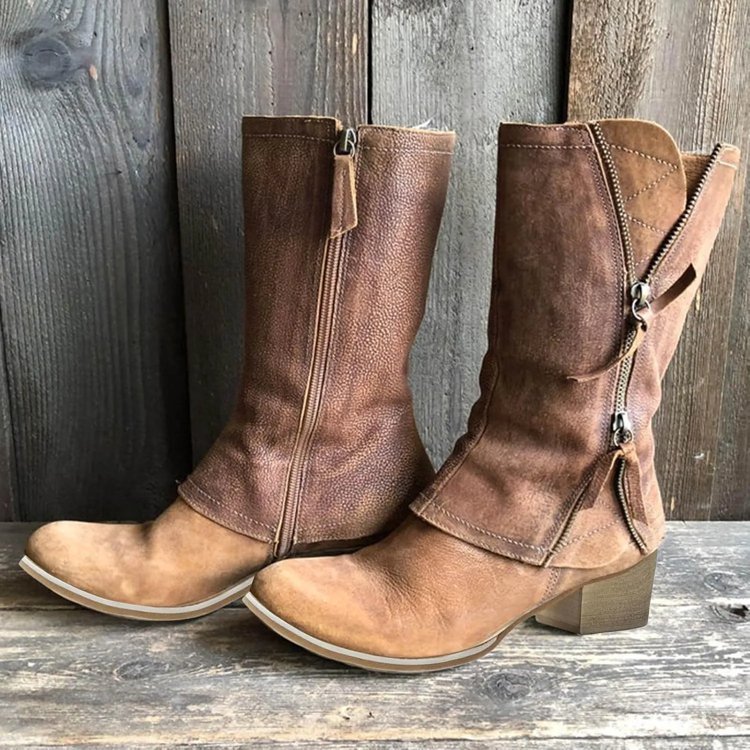 Mid Calf Boots for Women Zipper Wide Calf Knee High Boots, Wide Width Plus Size Knee-High Boots Low Heel Fashion Winter Boots.