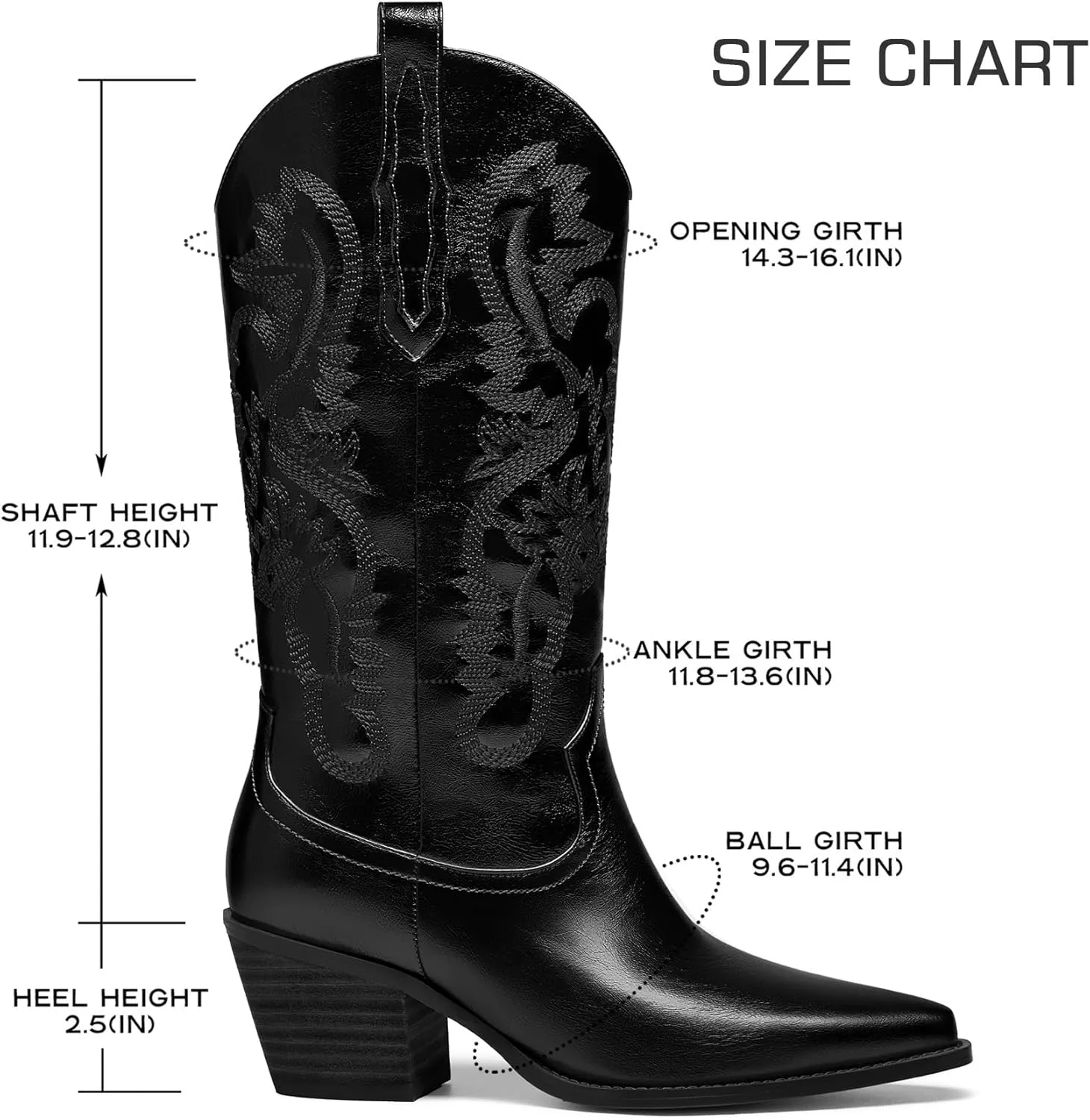 Mid Calf Metallic Cowboy Boots For Women Glitter Western Embroidered Cowgirl Boots Wide Calf Chunky Heel Wide Calf Short Boots Pull on Pointy Toe Fashion Vintage Boots