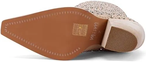 Mi.iM Women's Rhinestone Cowboy Boots Knee High Wide Calf Cowgirl Boots Western Pointed Toe Chunky Heel Sparkly Cowgirl Booties Pull On Cowboy Boots for Women