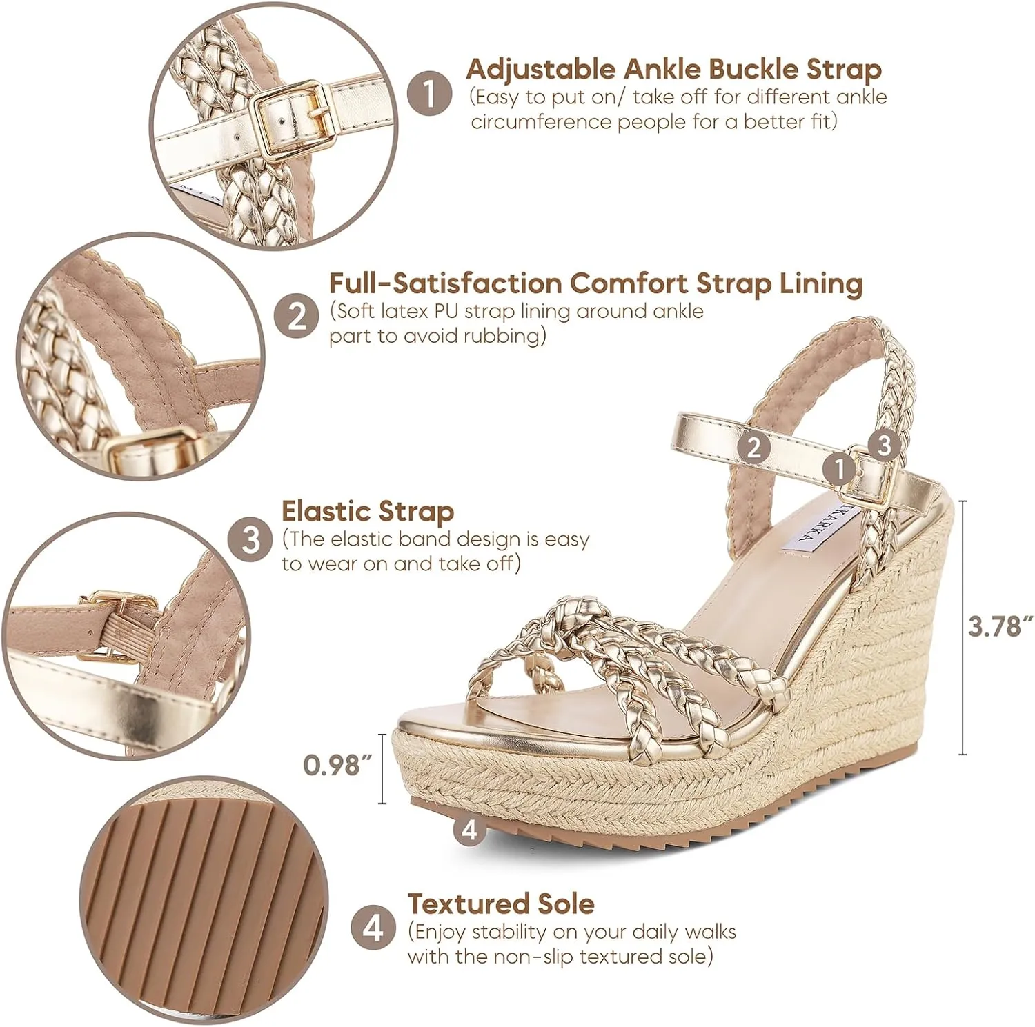 mikarka Espadrille Wedge Sandals for Women Braided Knot Ankle Strap Open Toe Platform Sandals