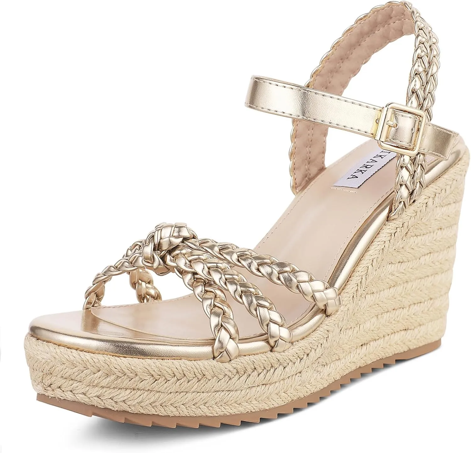 mikarka Espadrille Wedge Sandals for Women Braided Knot Ankle Strap Open Toe Platform Sandals