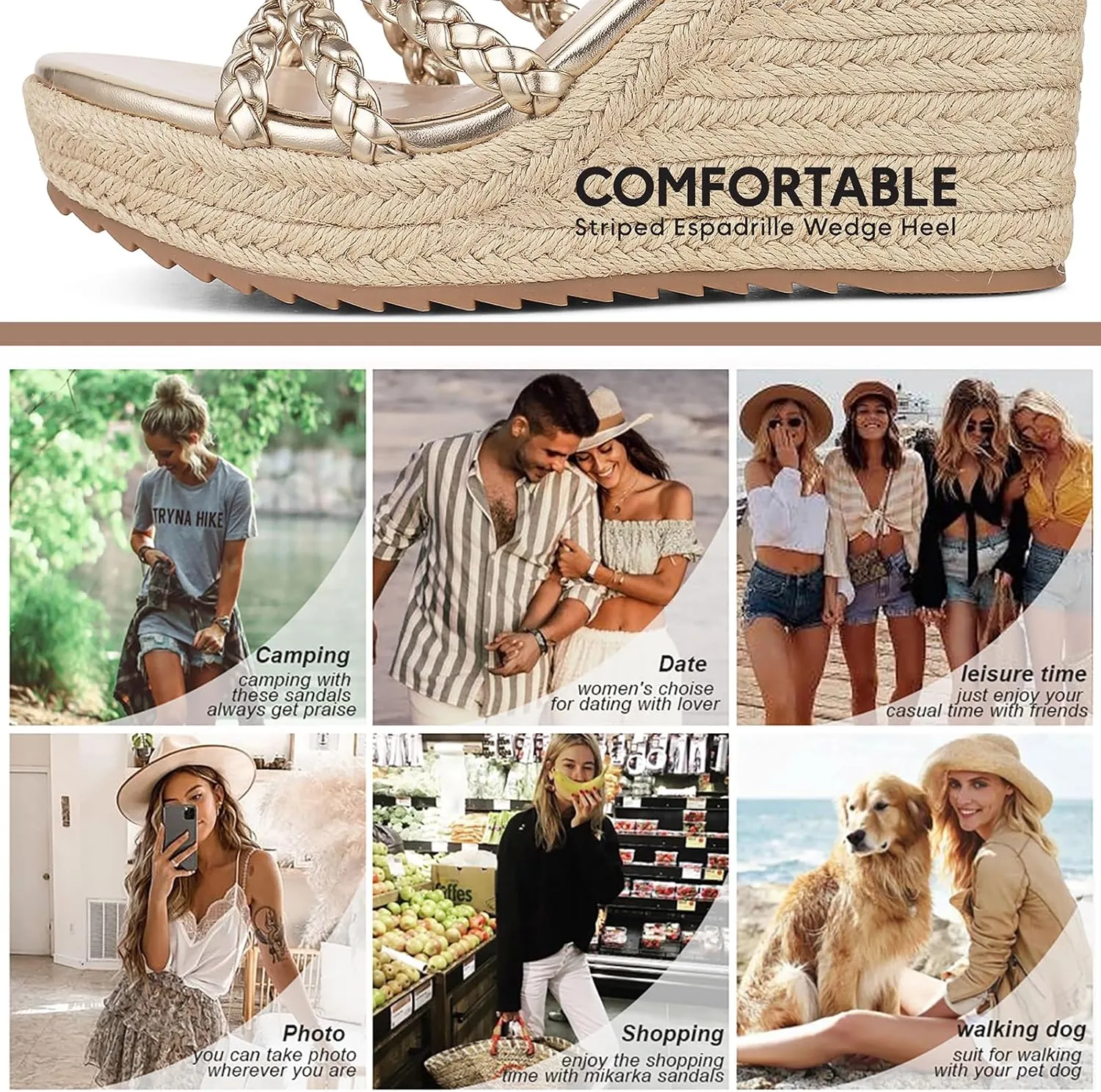 mikarka Espadrille Wedge Sandals for Women Braided Knot Ankle Strap Open Toe Platform Sandals