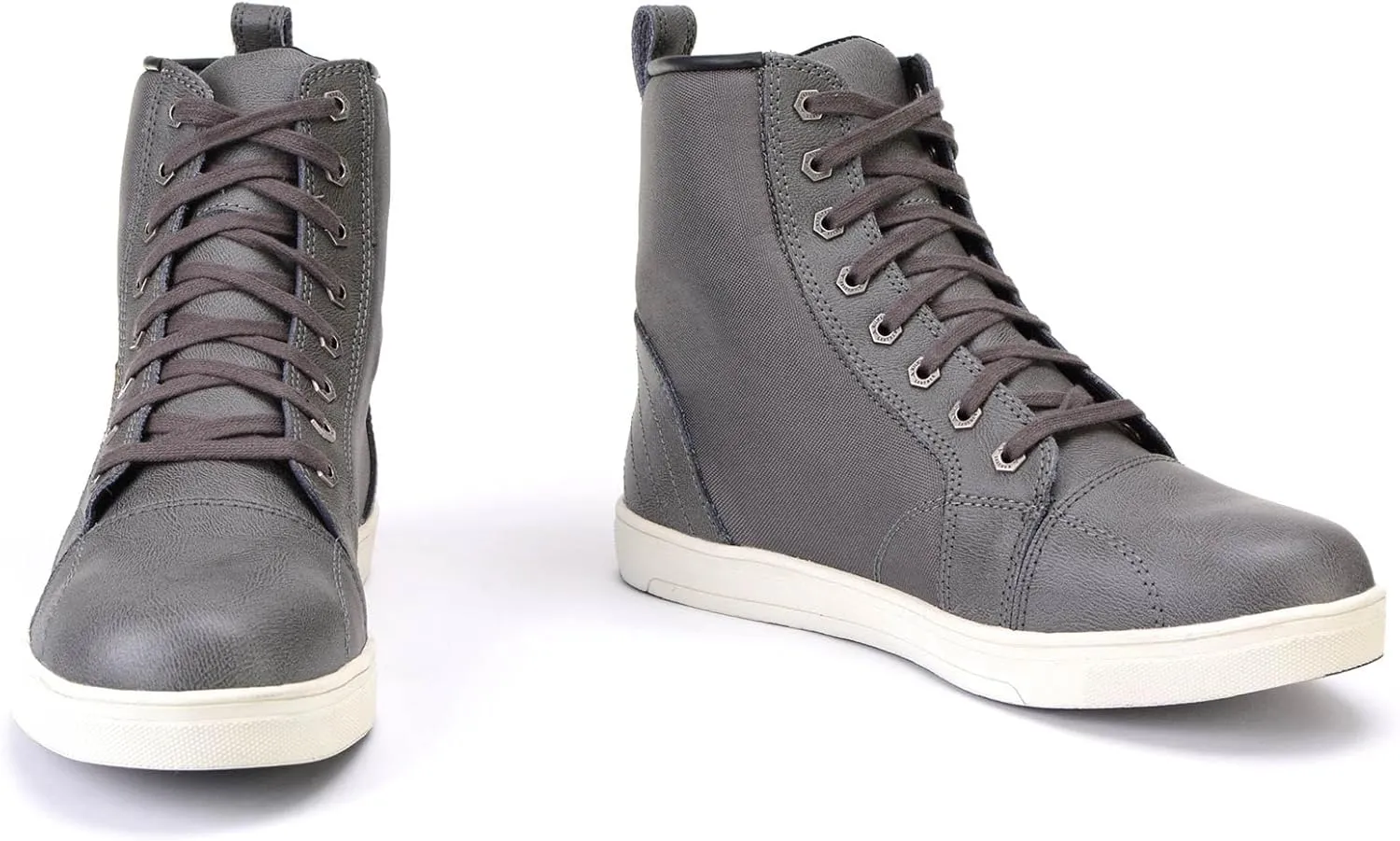 Milwaukee Leather MBM9003WP Men's Grey Leather and Canvas Reinforced Street Riding Waterproof Shoes with Ankle Support - 9.5