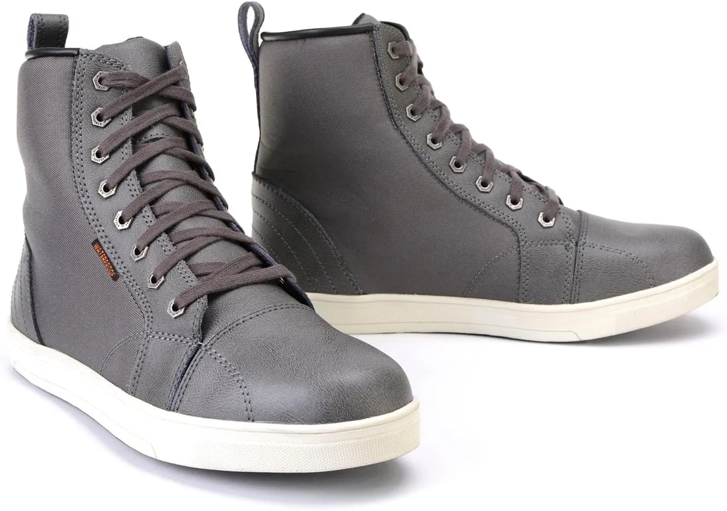 Milwaukee Leather MBM9003WP Men's Grey Leather and Canvas Reinforced Street Riding Waterproof Shoes with Ankle Support - 9.5