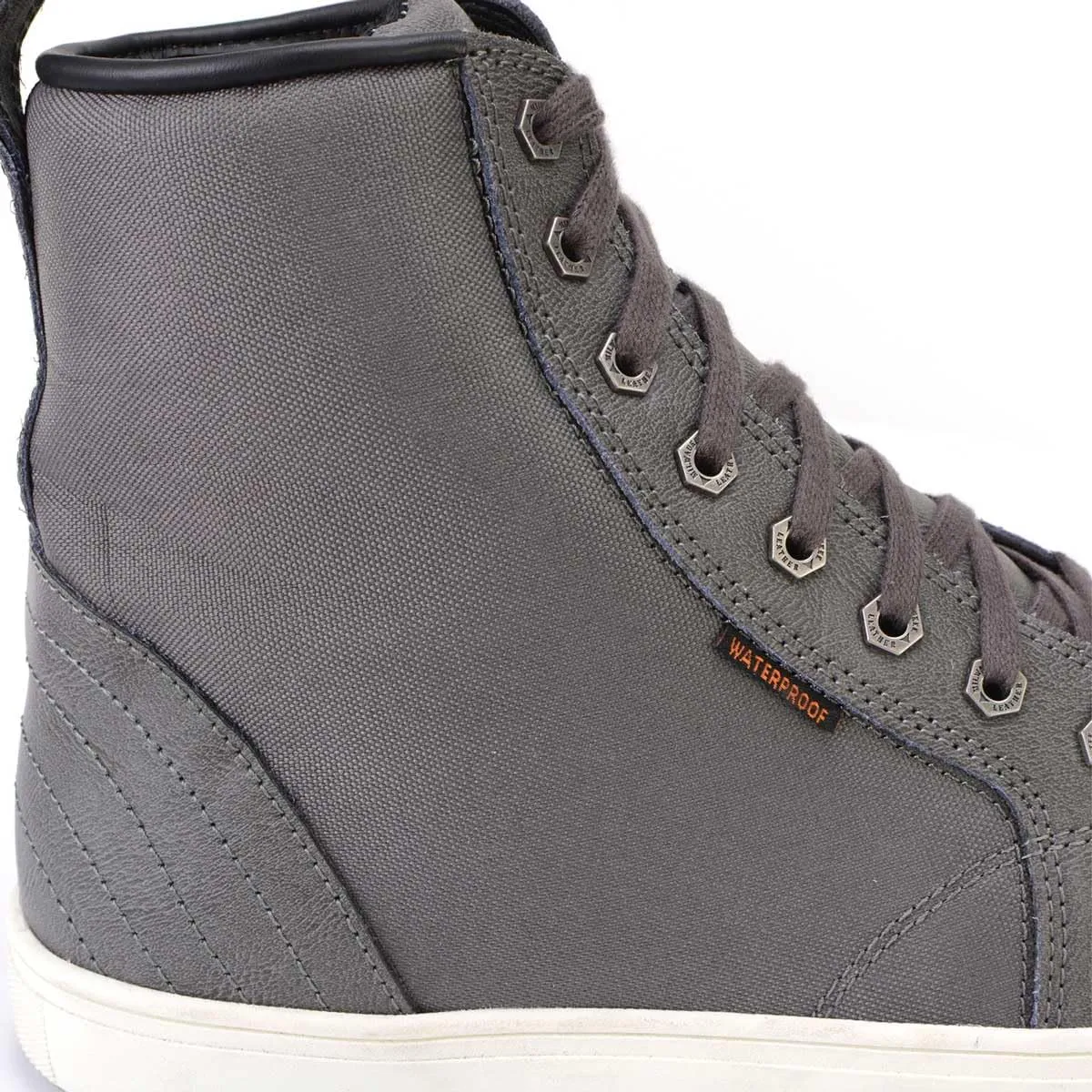 Milwaukee Leather MBM9003WP Men's Grey Leather and Canvas Reinforced Street Riding Waterproof Shoes with Ankle Support - 9.5