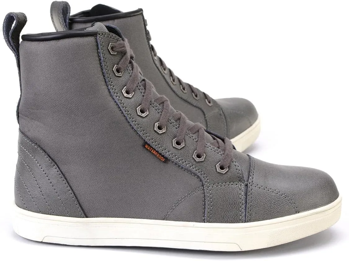 Milwaukee Leather MBM9003WP Men's Grey Leather and Canvas Reinforced Street Riding Waterproof Shoes with Ankle Support - 9.5