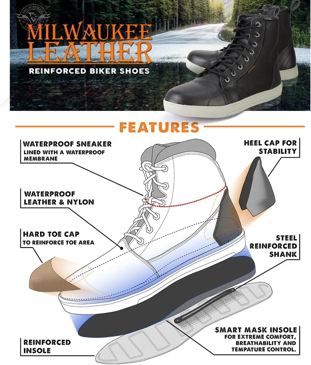 Milwaukee Leather MBM9004WP Men's Waterproof Black Leather Motorcycle Reinforced Street Riding Shoes w/Ankle Support - 15