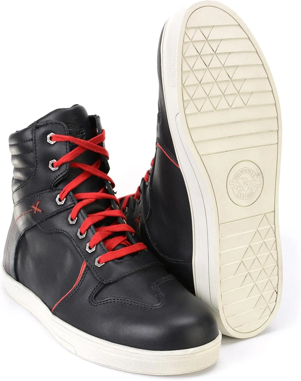 Milwaukee Leather MBM9102 Men's Black Leather with Red Shoe Lace Reinforced Street Riding Shoes w/Ankle Support - 10