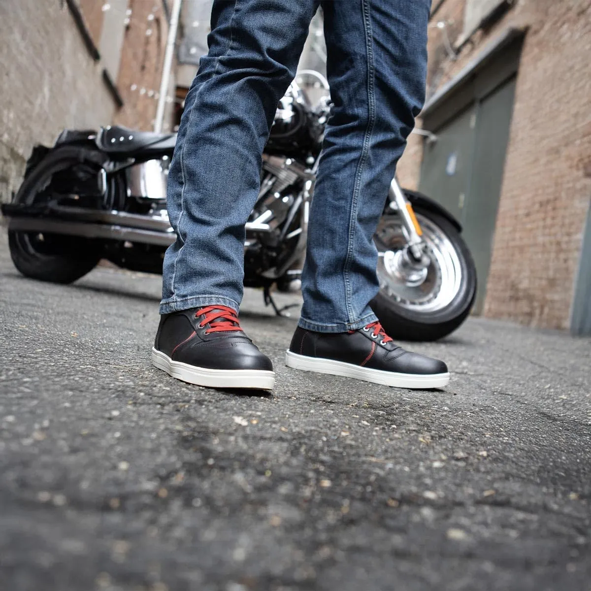Milwaukee Leather MBM9102 Men's Black Leather with Red Shoe Lace Reinforced Street Riding Shoes w/Ankle Support - 10