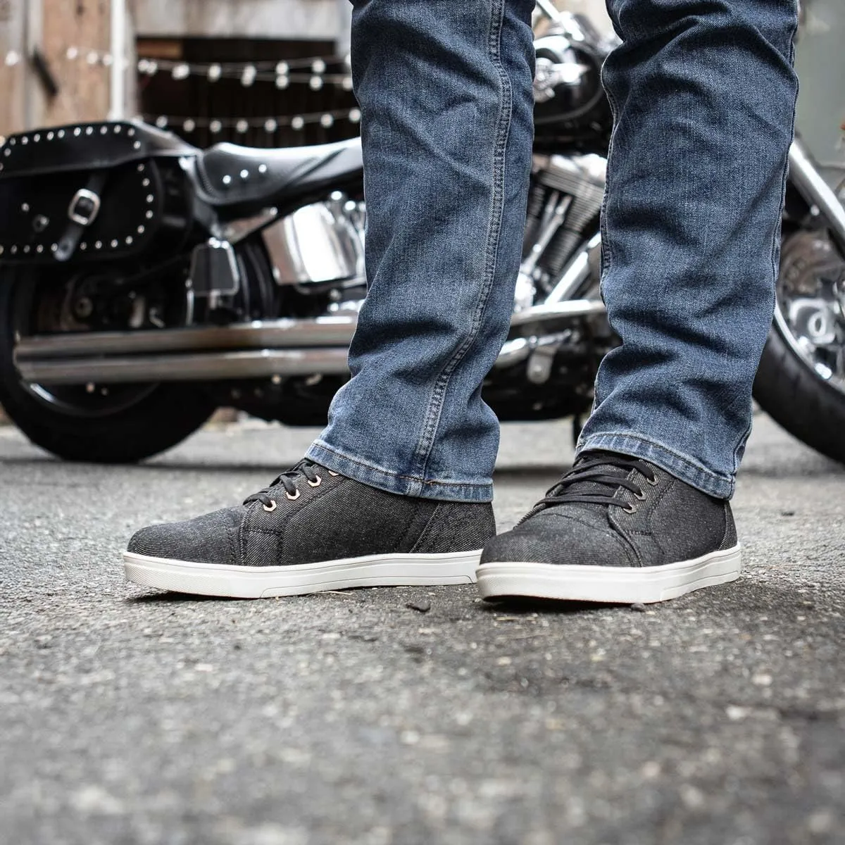 Milwaukee Leather MBM9108 Men's Black Canvas Reinforced Motorcycle Casual Street Riding Shoes w/Ankle Support - 10.5