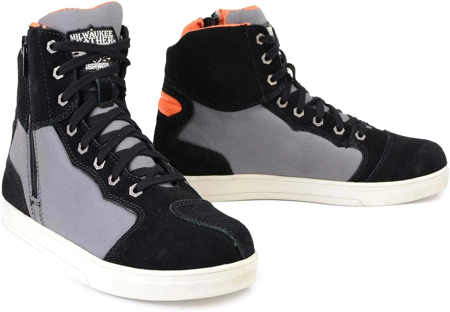 Milwaukee Leather MBM9116 Men's Black Suede and Grey Canvas Street Riding Shoes with Dual Closure and Ankle Support - 11.5