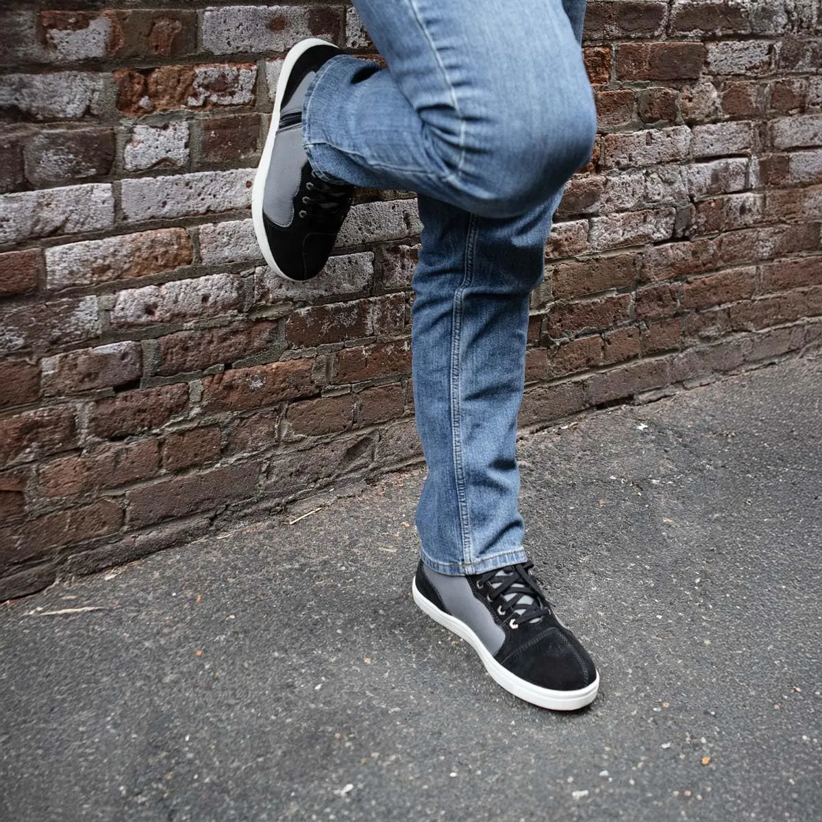 Milwaukee Leather MBM9116 Men's Black Suede and Grey Canvas Street Riding Shoes with Dual Closure and Ankle Support - 11.5