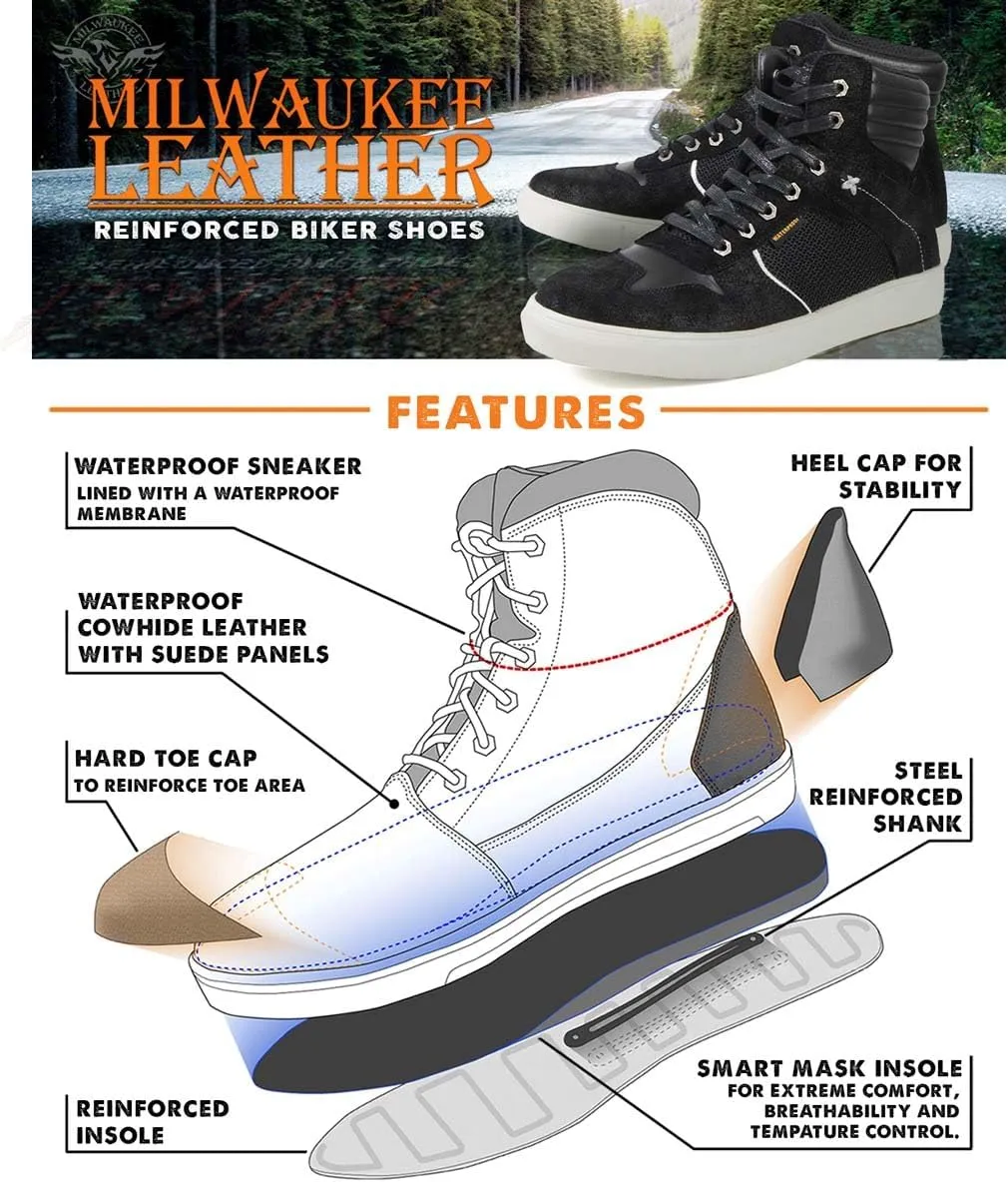 Milwaukee Leather MBM9151 Men's Black Suede and Leather Reinforced Street Riding Waterproof Shoes w/Ankle Support - 11