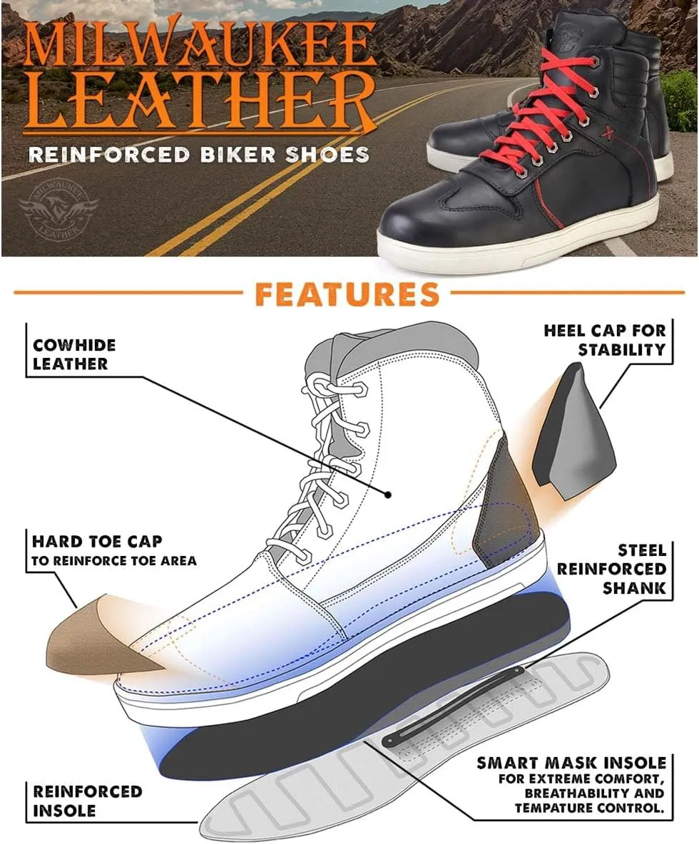 Milwaukee Leather Men's Motorcycle Reinforced Street Biker Casual Riding Shoes Leather Suede Canvas - 8