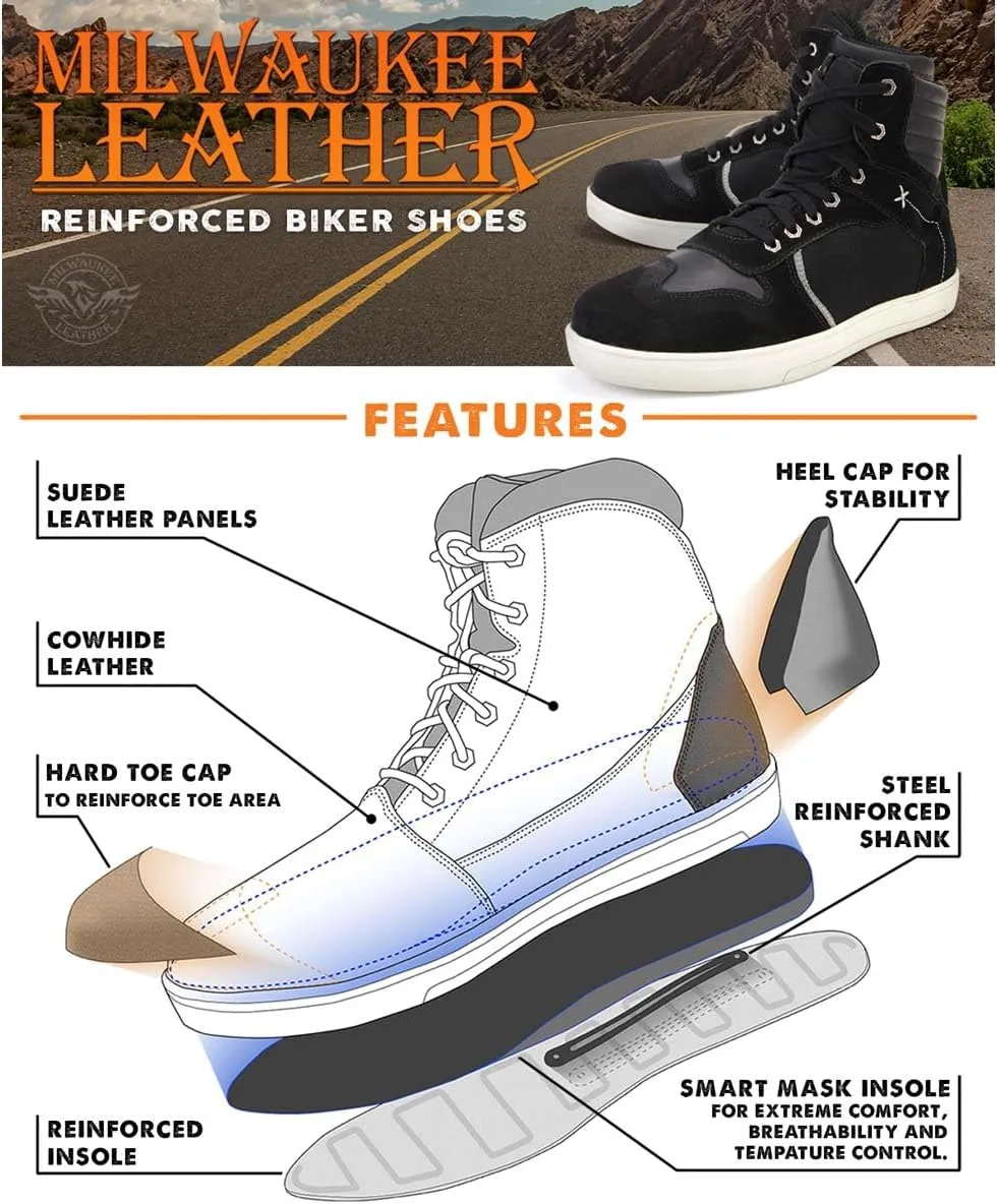 Milwaukee Leather Men's Motorcycle Reinforced Street Biker Casual Riding Shoes Leather Suede Canvas - 9