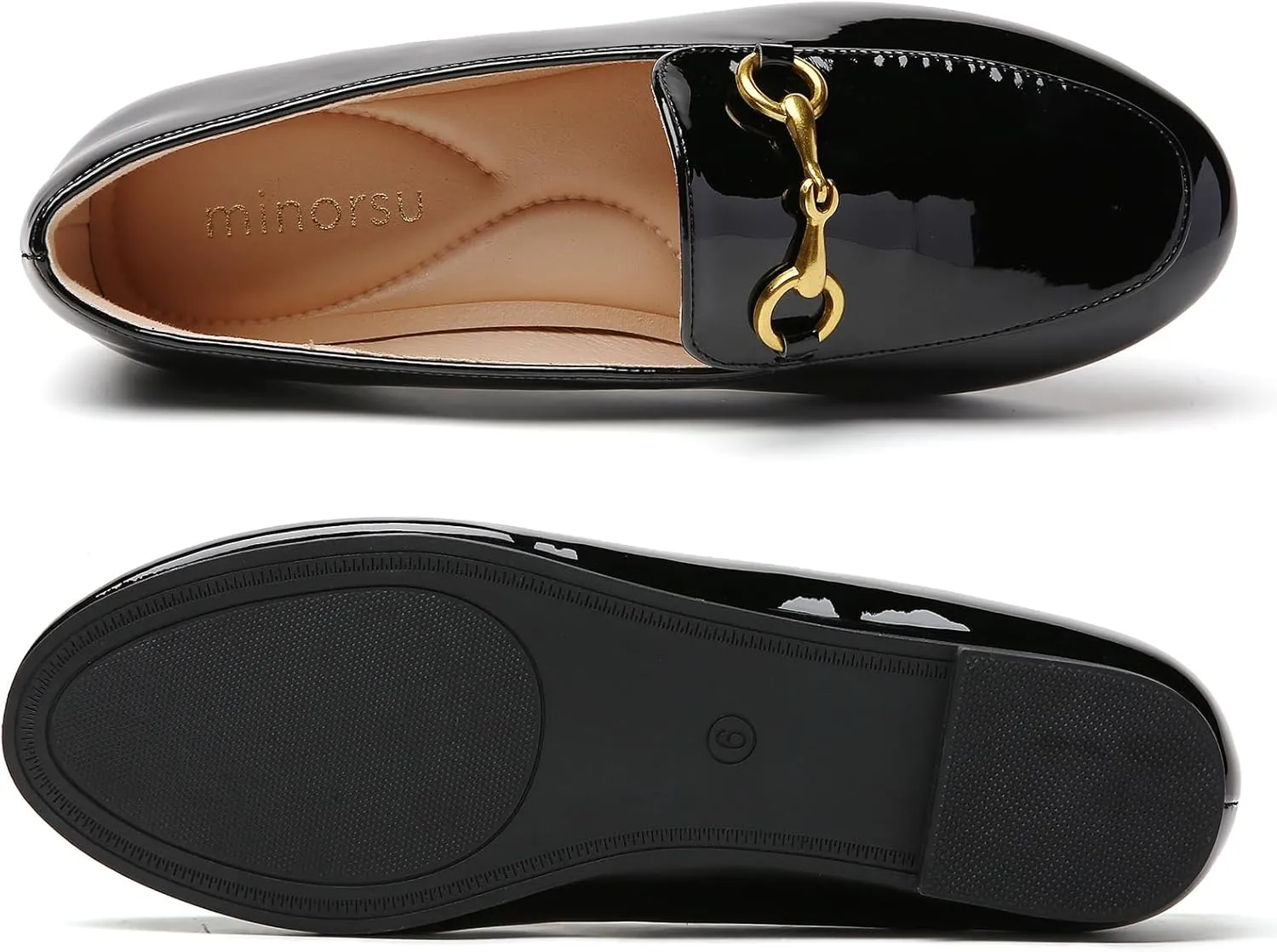 Minorsu Buckle Loafers for Women Slip On Round Toe Dress Flats Business Casual Work Driving Shoes