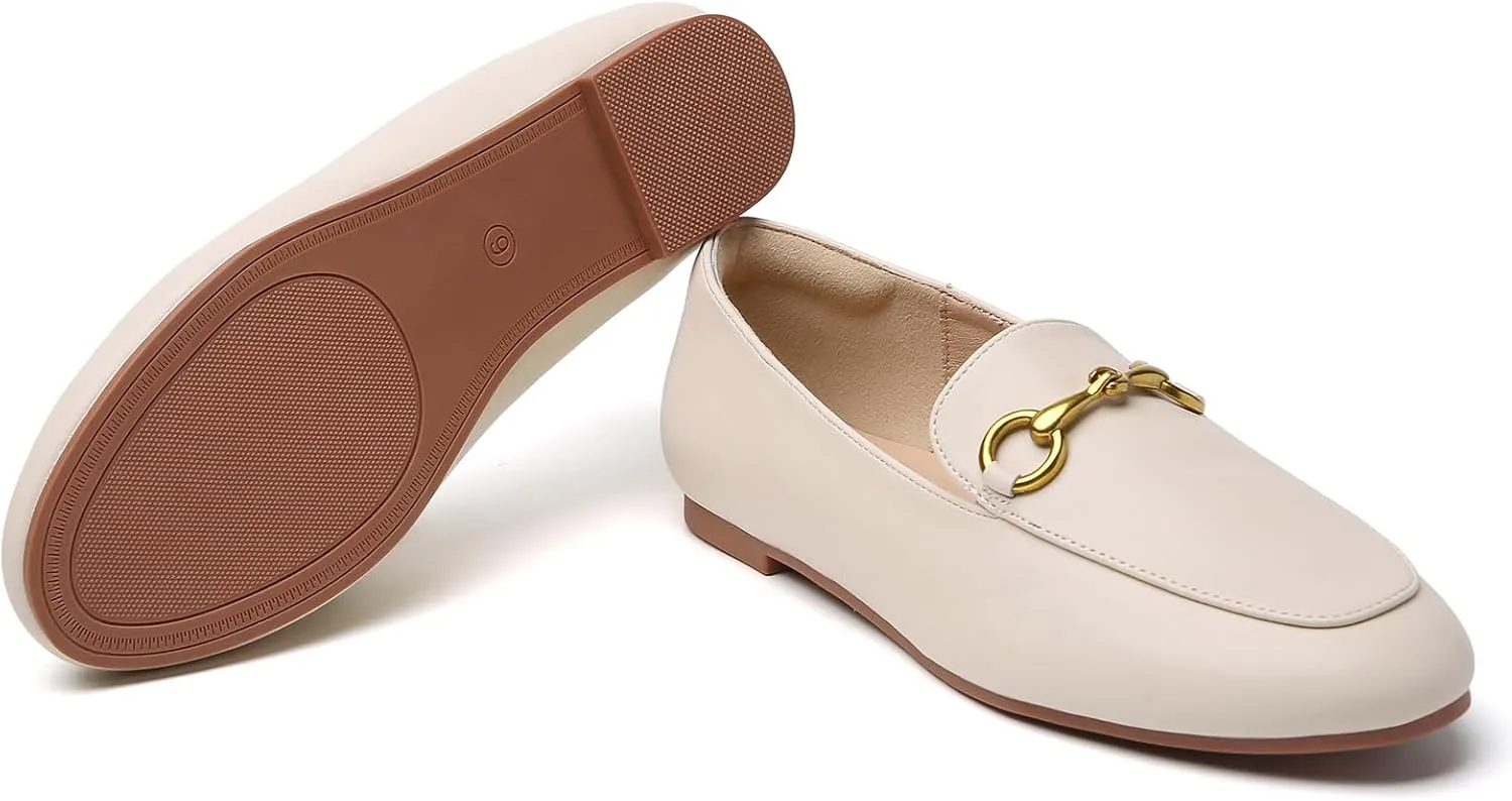 Minorsu Buckle Loafers for Women Slip On Round Toe Dress Flats Business Casual Work Driving Shoes