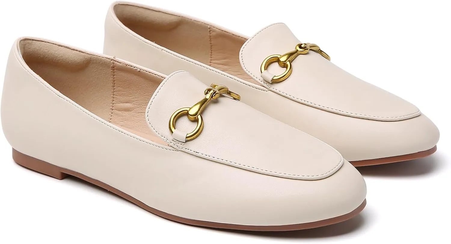 Minorsu Buckle Loafers for Women Slip On Round Toe Dress Flats Business Casual Work Driving Shoes