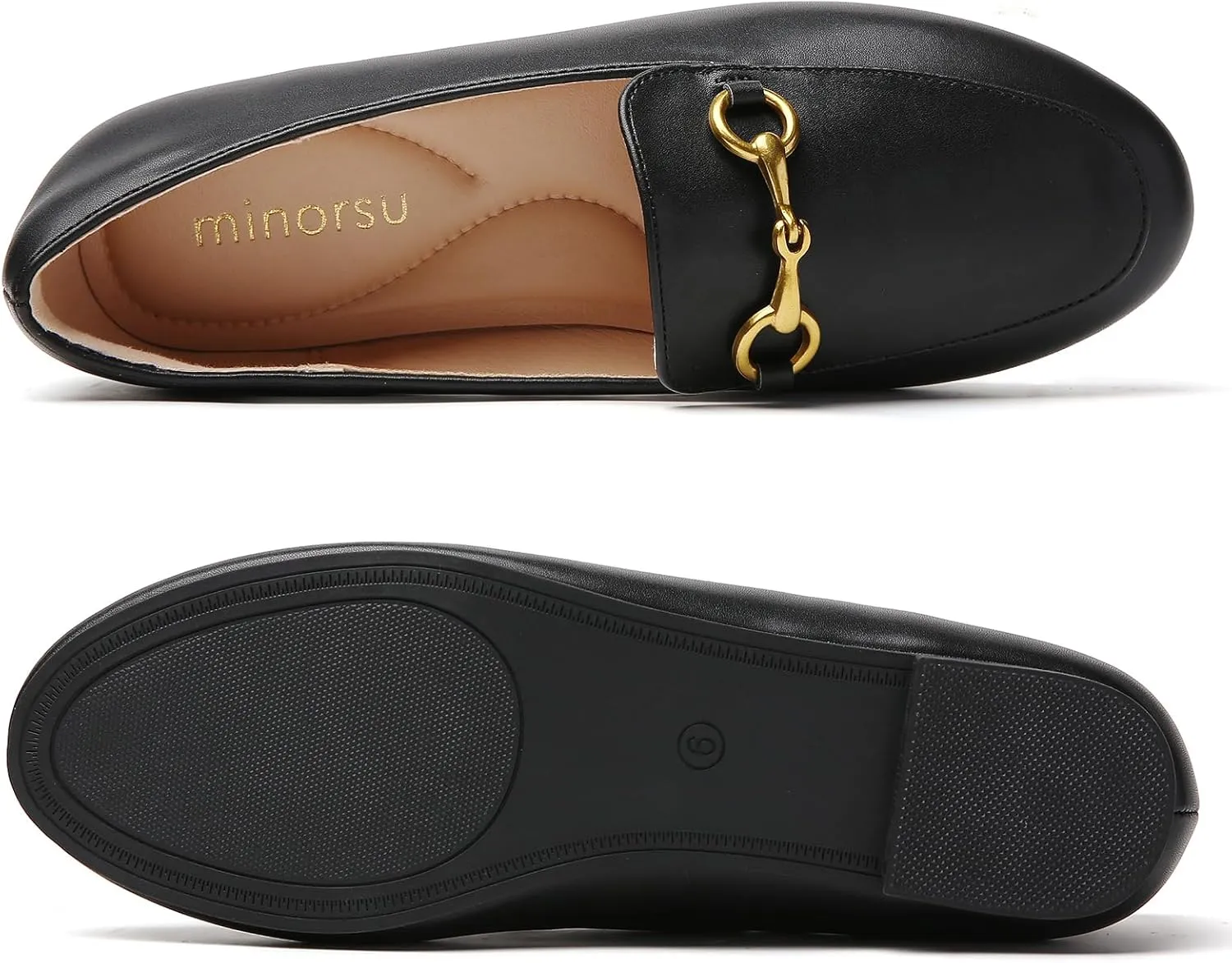Minorsu Buckle Loafers for Women Slip On Round Toe Dress Flats Business Casual Work Driving Shoes