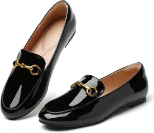 Minorsu Buckle Loafers for Women Slip On Round Toe Dress Flats Business Casual Work Driving Shoes