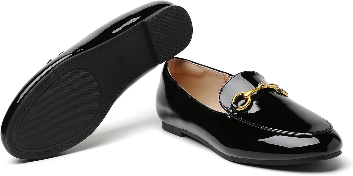 Minorsu Buckle Loafers for Women Slip On Round Toe Dress Flats Business Casual Work Driving Shoes