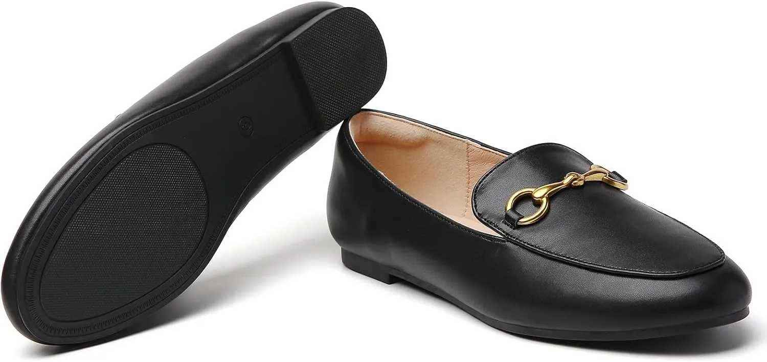 Minorsu Buckle Loafers for Women Slip On Round Toe Dress Flats Business Casual Work Driving Shoes