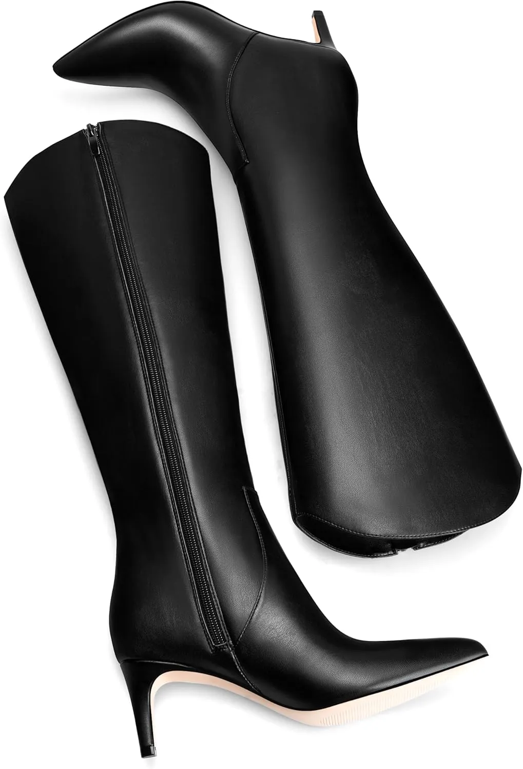 MIRAAZZURRA Kitten Heel Knee High Boots for Women Pointed Toe Low Heel Tall Boots Winter Fall Boots with Side Zipper for Office Casual