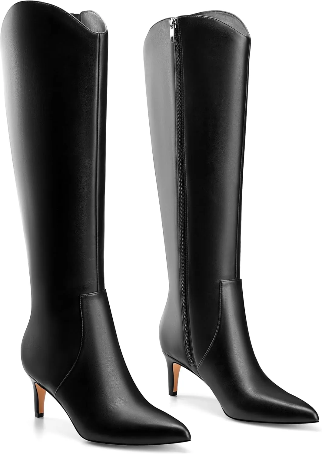 MIRAAZZURRA Kitten Heel Knee High Boots for Women Pointed Toe Low Heel Tall Boots Winter Fall Boots with Side Zipper for Office Casual