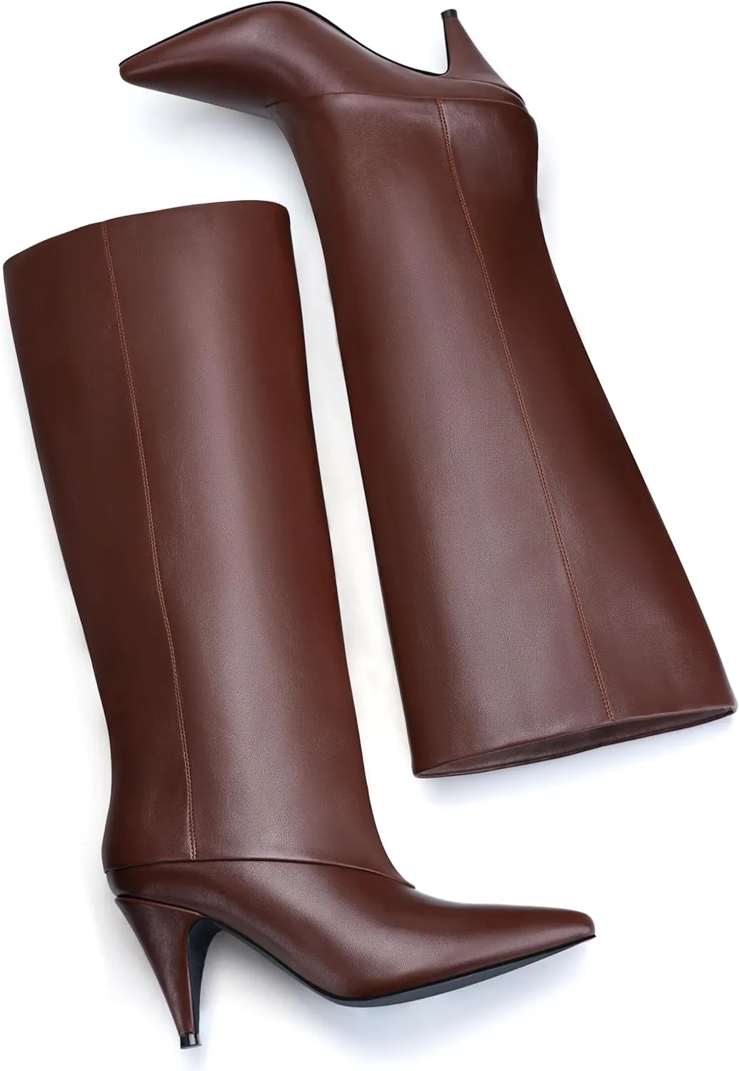 MIRAAZZURRA Womens Knee High Boots Pointed Toe Slouchy Boots for Women Wide Calf Cone Heel Pull on Boots
