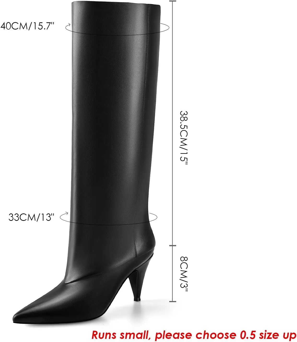 MIRAAZZURRA Womens Knee High Boots Pointed Toe Slouchy Boots for Women Wide Calf Cone Heel Pull on Boots