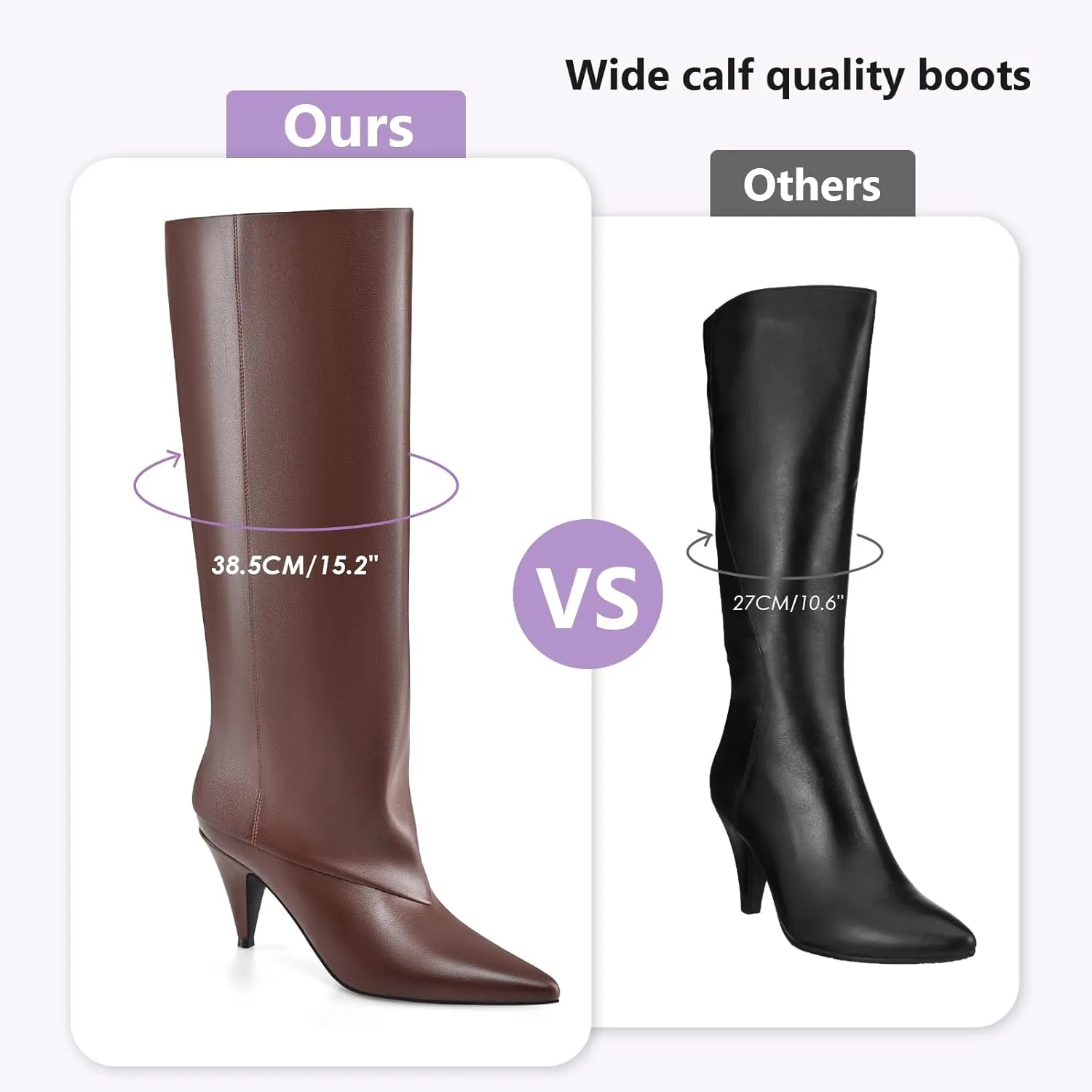MIRAAZZURRA Womens Knee High Boots Pointed Toe Slouchy Boots for Women Wide Calf Cone Heel Pull on Boots