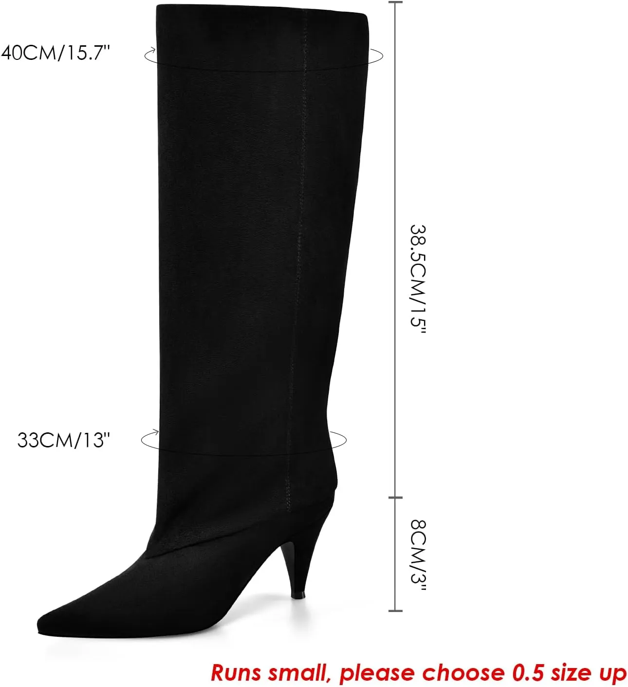 MIRAAZZURRA Womens Knee High Boots Pointed Toe Slouchy Boots for Women Wide Calf Cone Heel Pull on Boots