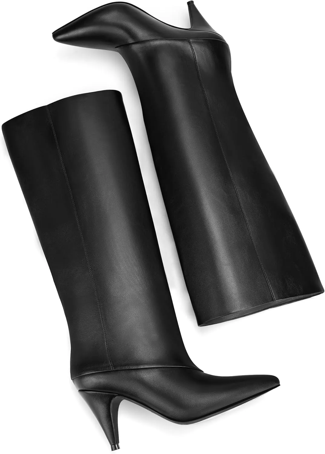 MIRAAZZURRA Womens Knee High Boots Pointed Toe Slouchy Boots for Women Wide Calf Cone Heel Pull on Boots