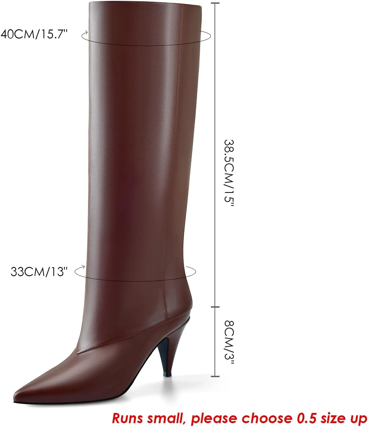 MIRAAZZURRA Womens Knee High Boots Pointed Toe Slouchy Boots for Women Wide Calf Cone Heel Pull on Boots