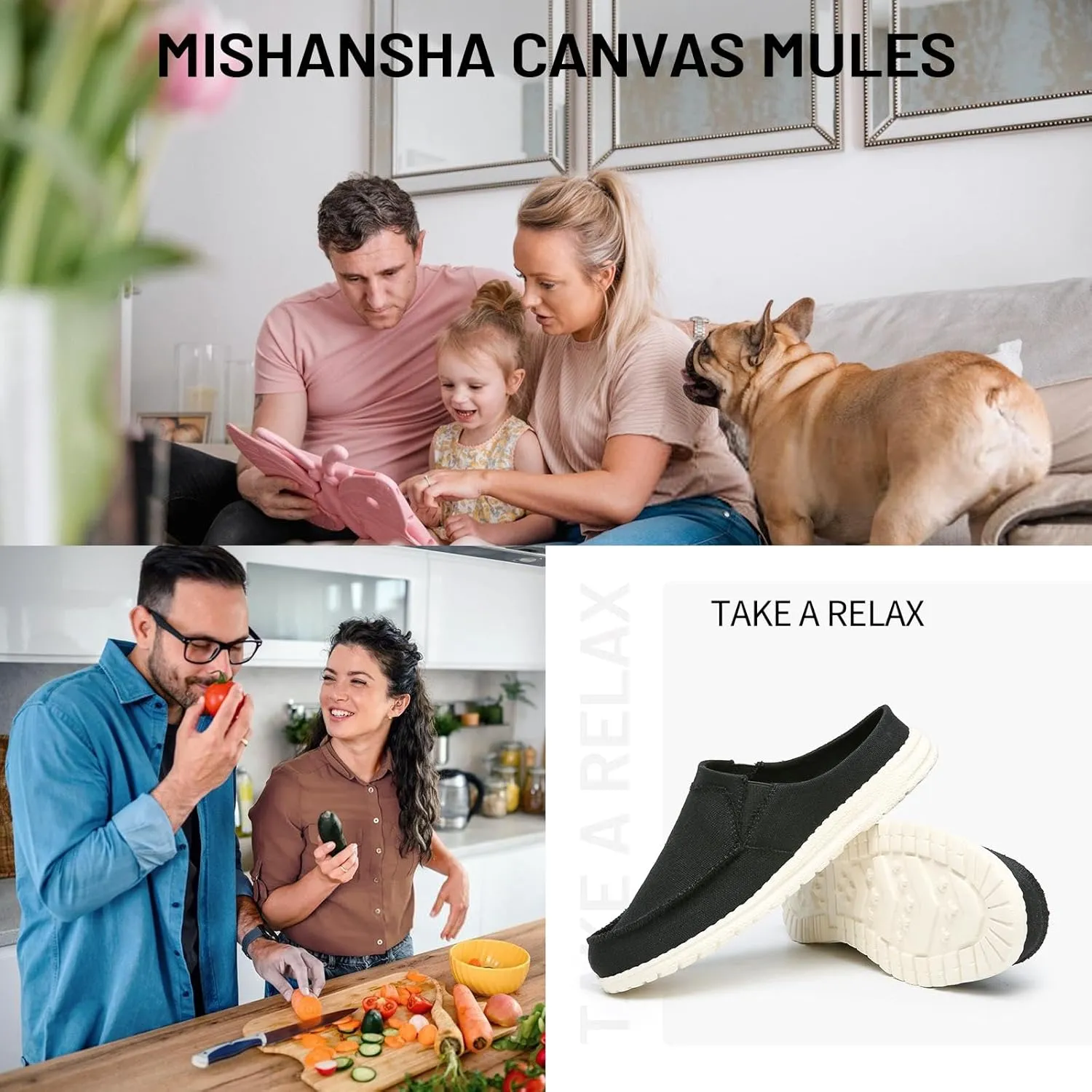 Mishansha Canvas Mules for Women Comfortable Slip on Shoes Men's Women's Indoor Outdoor House Shoes