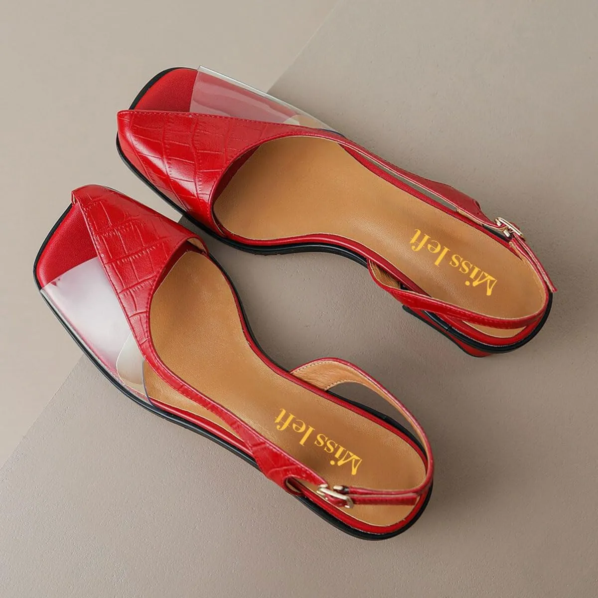 miss left Women Chic Clear Slingback Crocodile Low Chunky Block Heels Sandals Peep Toe Backstrap Slip On Pumps Graceful Evening Dance Shoes Size 4-16 US