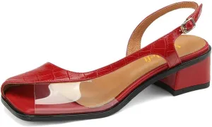 miss left Women Chic Clear Slingback Crocodile Low Chunky Block Heels Sandals Peep Toe Backstrap Slip On Pumps Graceful Evening Dance Shoes Size 4-16 US
