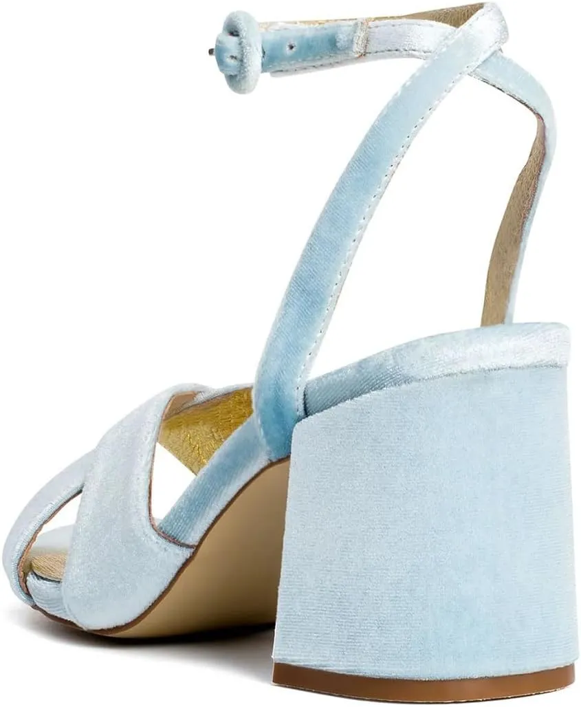 miss left Women Chic Crossed Strap Open Toe Block High Heel Velvet Sandals Ankle Strap Buckle Ladies Wedding Party Dress Shoes Size 4-16 US