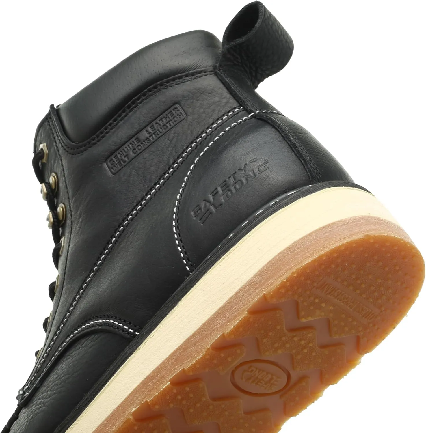 Moc Toe Work Boots for Men Soft Toe Comfortable Full Grain Leather Non Slip Wedge Outsole Construction 6" Workboots