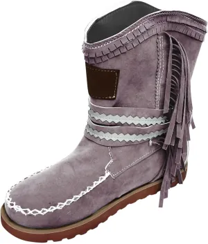 Moccasin Boots For Women Classic Ankle Boots Comfortable Flat Cowboy Boots Wide Calf Slouch Boots Suede Western Boots