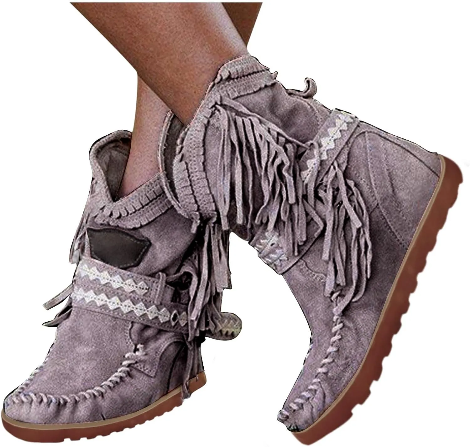 Moccasin Boots For Women Classic Ankle Boots Comfortable Flat Cowboy Boots Wide Calf Slouch Boots Suede Western Boots